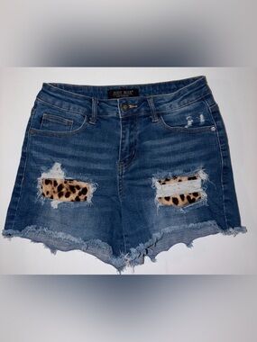 Judy Blue Blue Denim Shorts with Leopard Patch Detail
